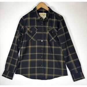 Dixxon Flannel Co Shirt Women Medium Black Gold Plaid Long Sleeve 4WP‎ Exclusive